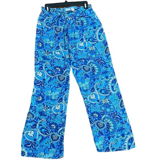 Victoria Secret Vintage Y2K Blue Paisley Tie Front Sheer Wide Leg Pants Size S - Picture 1 of 3
